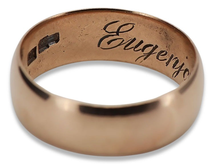 Vintage Wedding Band Ring in 14K Rose Gold (qlj7we) — close-up of the hallmark on the inner band