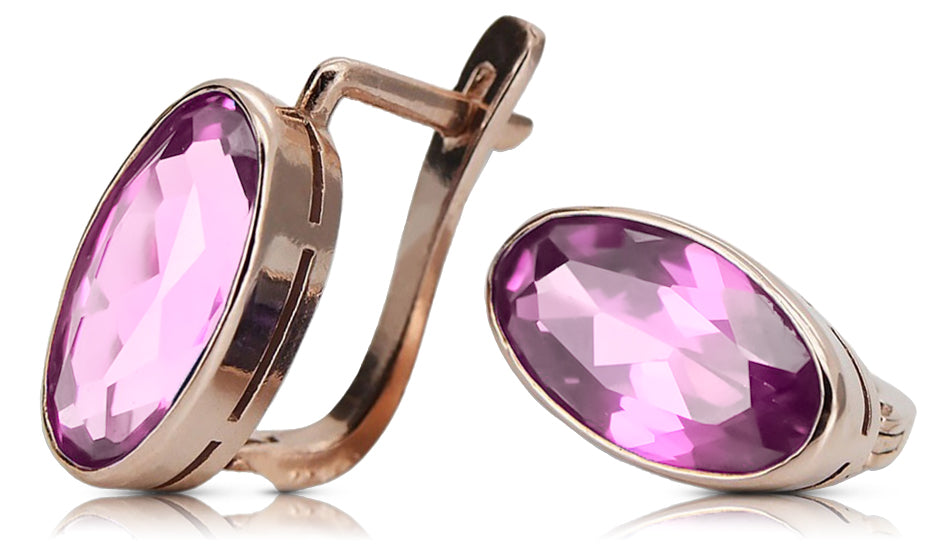 Vintage Amethyst Earrings in 14K Rose Gold (vec001r-am) — close-up of the hallmark on the inner band