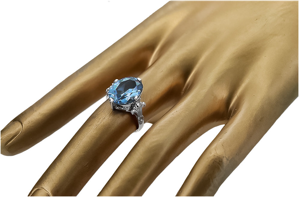 Vintage Aquamarine Ring in Sterling Silver (vrc369s-aq) — side view showing the setting