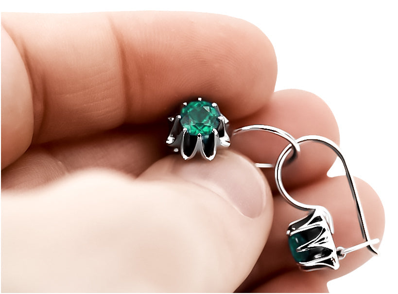Vintage Emerald Earrings in Sterling Silver (vec092s-em) — full view of the piece
