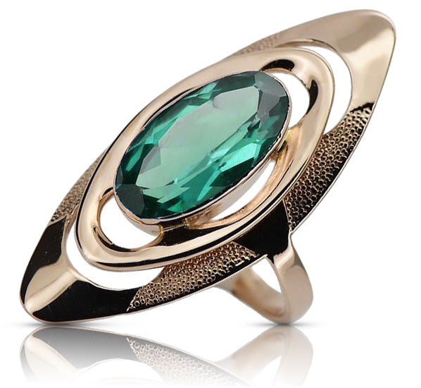Vintage Emerald Sapphire Oval Ring in 14K Rose Gold (vrc189r-em) — side view showing the setting
