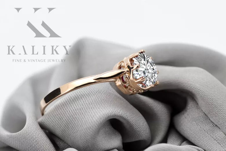 Vintage Ring in 14K Rose Gold (vrc366r-st) — full view of the piece