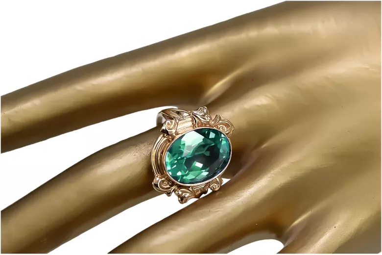 Vintage Emerald Ring in 14K Rose Gold (vrc100r-em) — close-up of the stone and setting