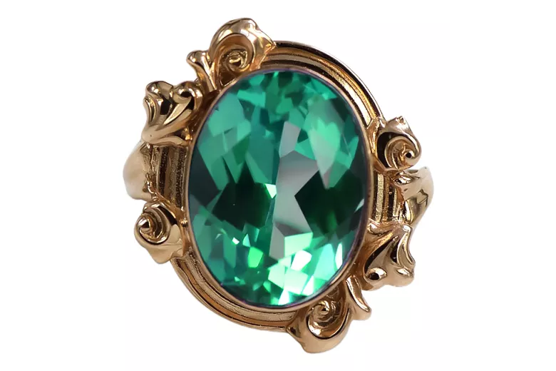 Vintage Emerald Ring in 14K Rose Gold (vrc100r-em) — full view of the piece