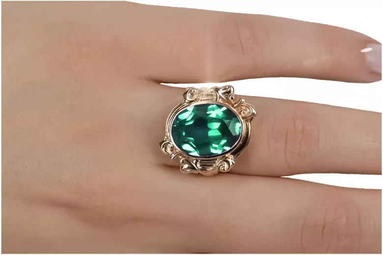 Vintage Emerald Ring in 14K Rose Gold (vrc100r-em) — close-up of the hallmark on the inner band