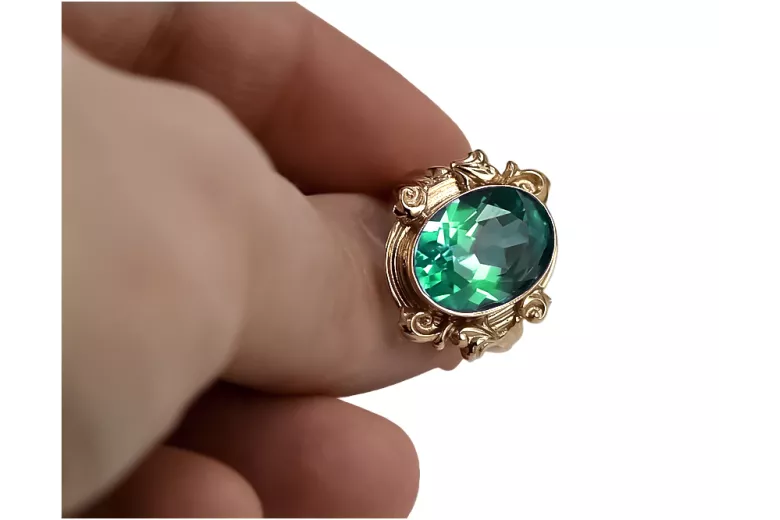 Vintage Emerald Ring in 14K Rose Gold (vrc100r-em) — side view showing the setting