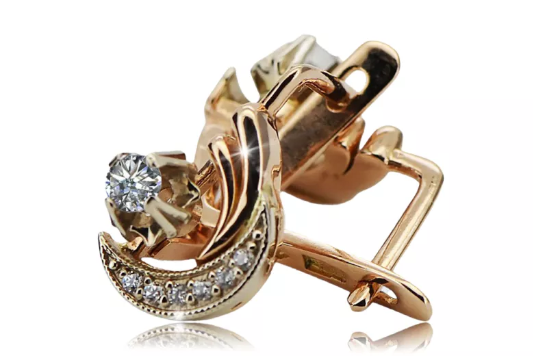 Vintage Diamond Gold Earrings in 14K Rose & White Gold (ved093rw-di)