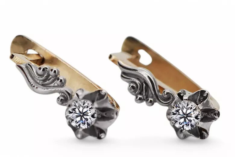 Vintage Diamond Gold Earrings in 14K Rose & White Gold (ved150rw)