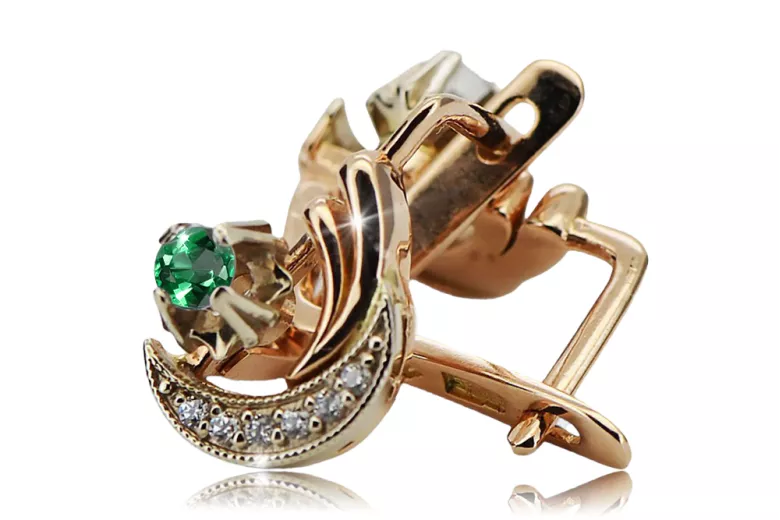 Vintage Diamond Emerald Diamonds Earrings in 14K Rose & White Gold (ved093rw-em)