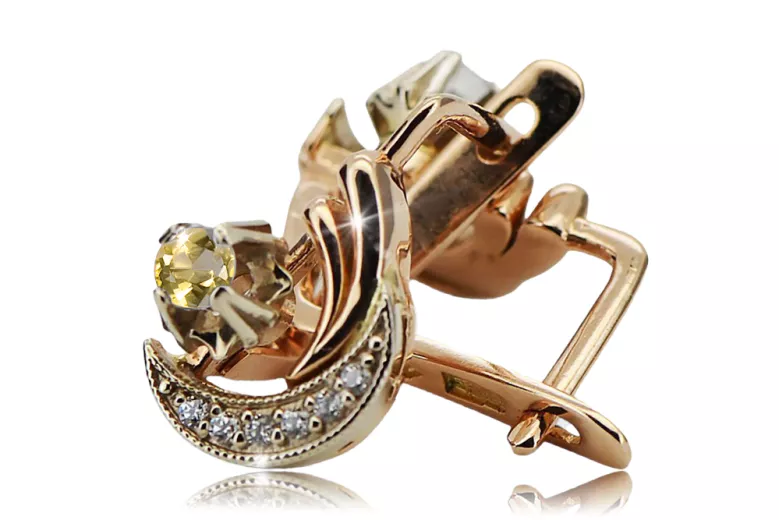 Vintage Diamond Peridot Diamonds Earrings in 14K Rose & White Gold (ved093rw-yp)