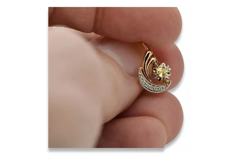 Vintage Diamond Peridot Diamonds Earrings in 14K Rose & White Gold (ved093rw-yp) — close-up of the hallmark on the inner band