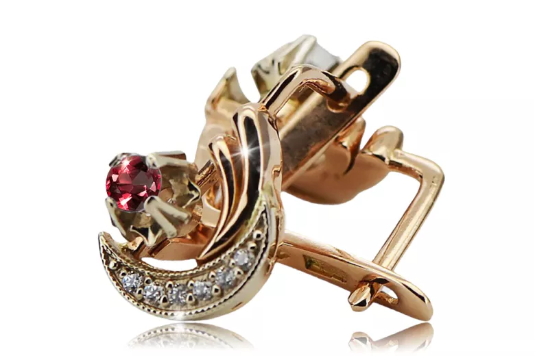 Vintage Diamond Ruby Diamonds Earrings in 14K Rose & White Gold (ved093rw-rb)