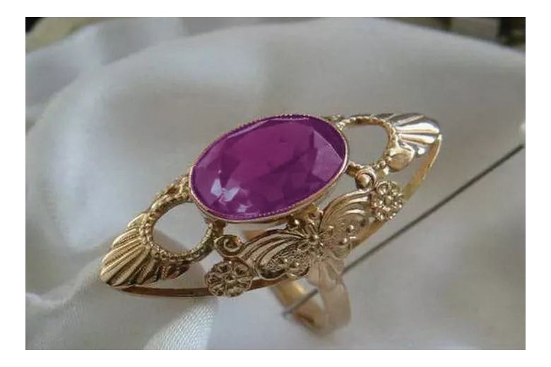 Vintage Alexandrite Ruby Emerald Sapphire Zircon Ring in 14K Rose Gold (vrc174) — close-up of the stone and setting