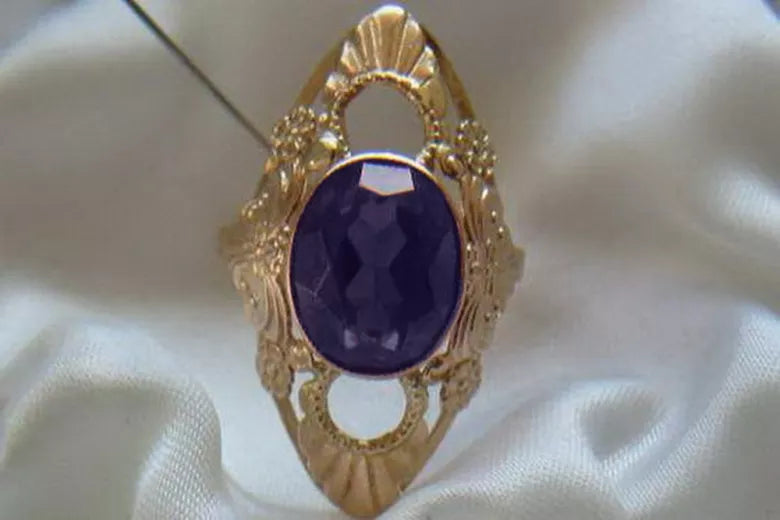 Vintage Alexandrite Ruby Emerald Sapphire Zircon Ring in 14K Rose Gold (vrc174) — side view showing the setting