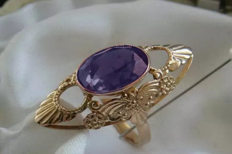 Vintage Alexandrite Ruby Emerald Sapphire Zircon Ring in 14K Rose Gold (vrc174) — full view of the piece