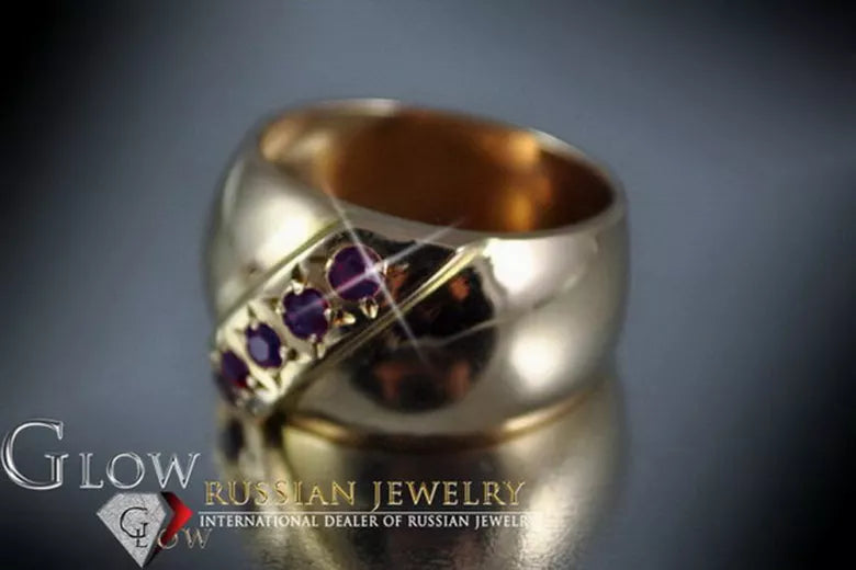Vintage Ruby Alexandrite Emerald Sapphire Zircon Ring in 14K Rose Gold (vrc175) — close-up of the stone and setting