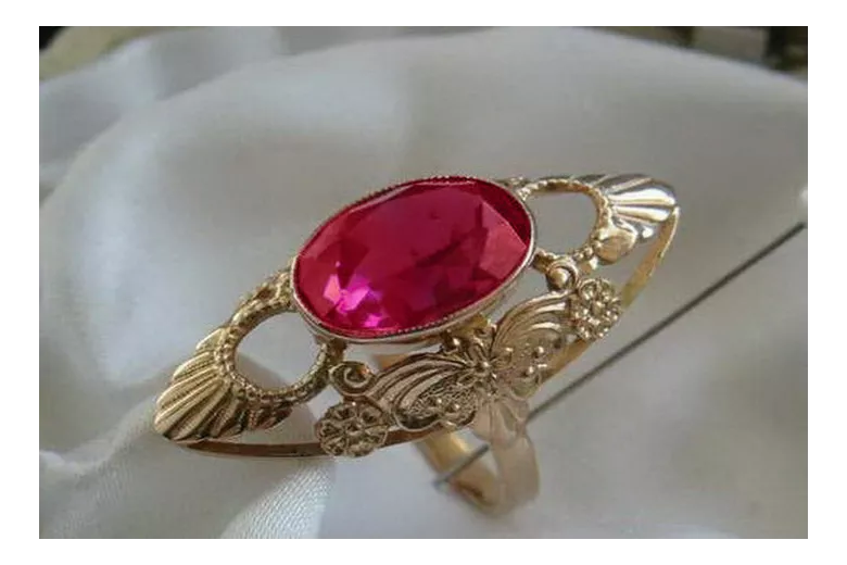 Vintage Alexandrite Ruby Emerald Sapphire Zircon Ring in 14K Rose Gold (vrc174) — worn on the hand, showing profile