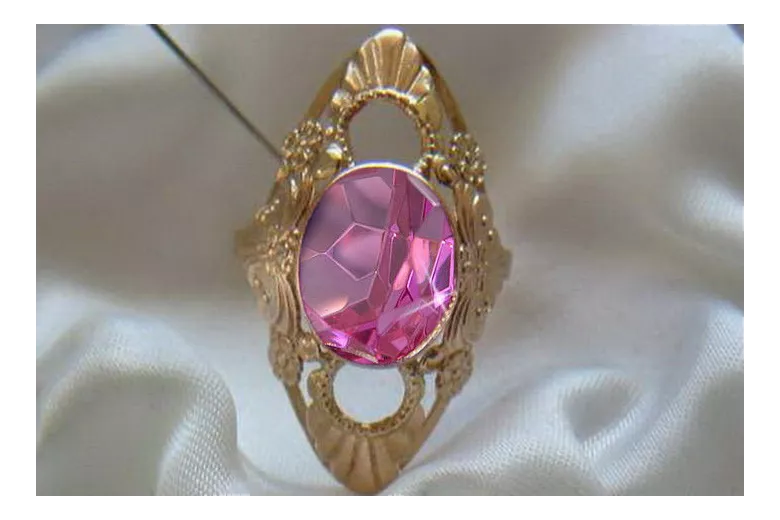 Vintage Alexandrite Ruby Emerald Sapphire Zircon Ring in 14K Rose Gold (vrc174) — close-up of the hallmark on the inner band