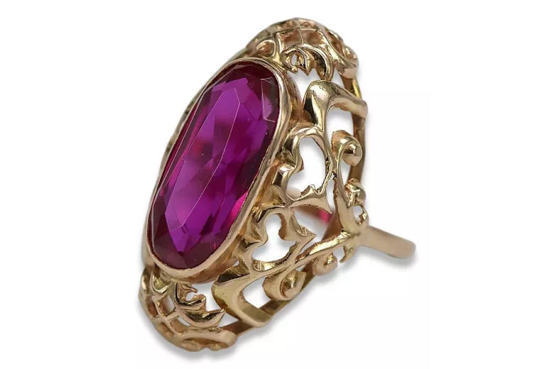 Vintage Ruby Alexandrite Emerald Sapphire Zircon Ring in 14K Rose Gold (vrc052)