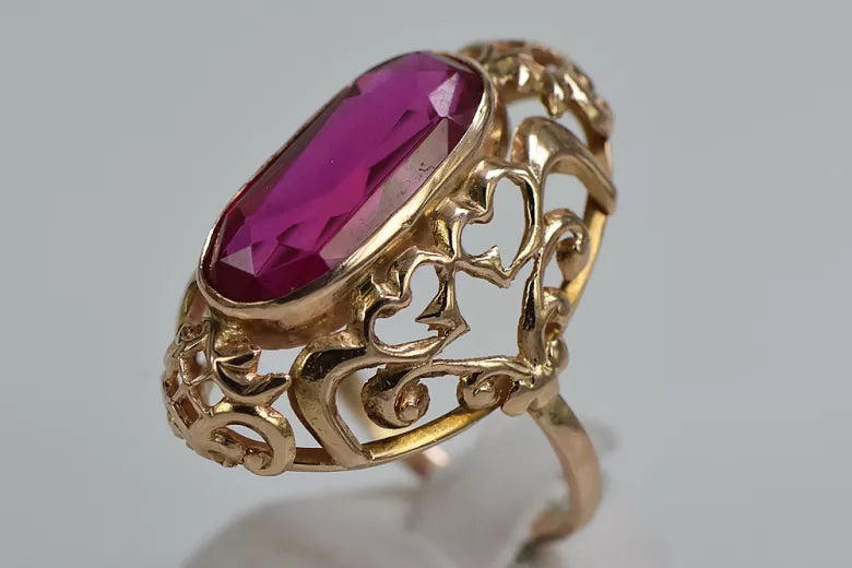Vintage Ruby Alexandrite Emerald Sapphire Zircon Ring in 14K Rose Gold (vrc052) — side view showing the setting