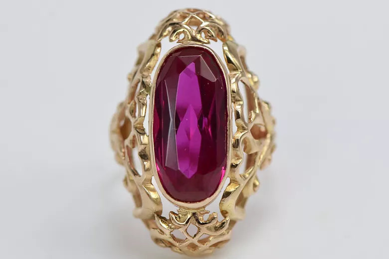 Vintage Ruby Alexandrite Emerald Sapphire Zircon Ring in 14K Rose Gold (vrc052) — full view of the piece