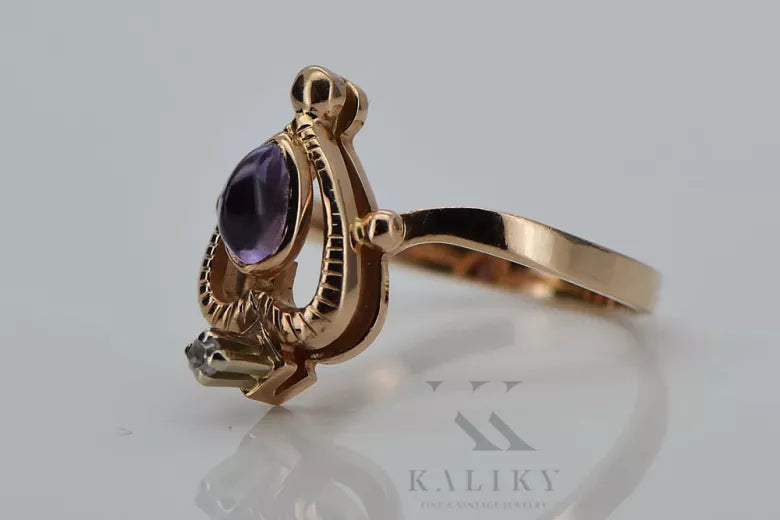 Vintage Alexandrite Ruby Emerald Sapphire Zircon Ring in 14K Rose Gold (vrc034) — side view showing the setting