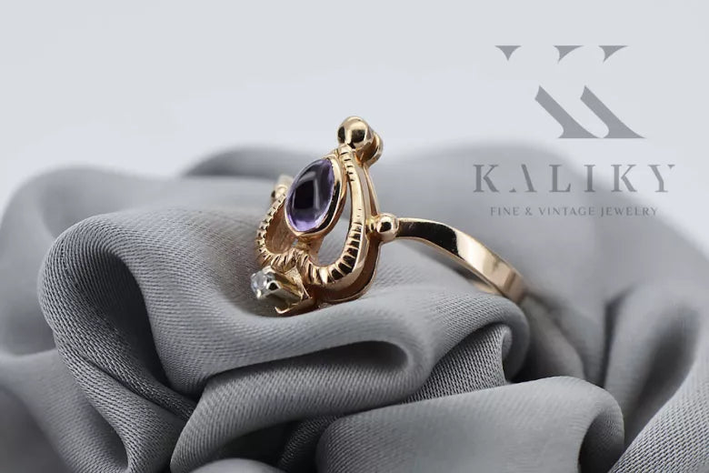 Vintage Alexandrite Ruby Emerald Sapphire Zircon Ring in 14K Rose Gold (vrc034) — full view of the piece
