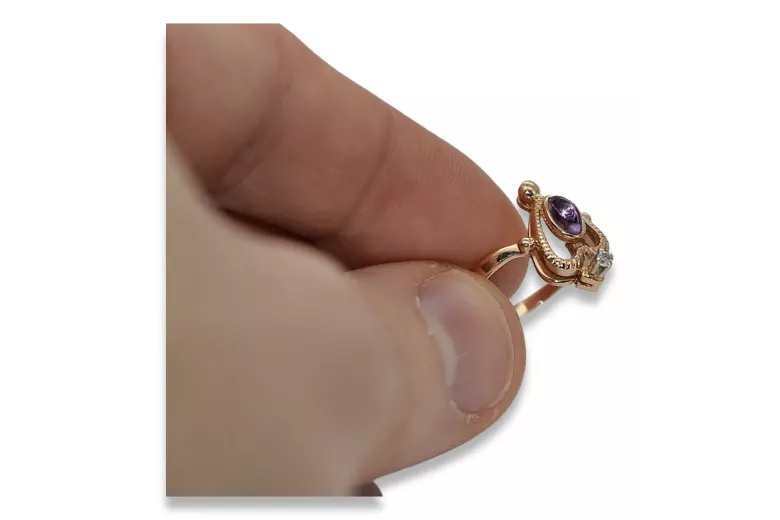 Vintage Alexandrite Ruby Emerald Sapphire Zircon Ring in 14K Rose Gold (vrc034) — close-up of the hallmark on the inner band