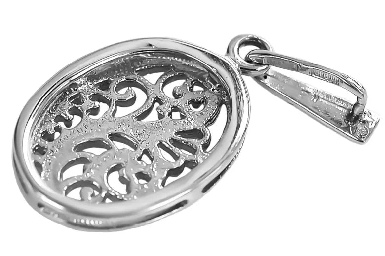 Vintage Oval Pendant in Sterling Silver (vpn088s) — full view of the piece