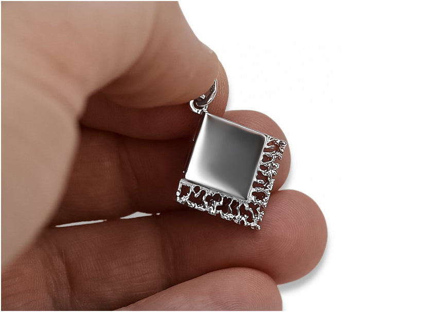 Vintage Leaf Pendant in Sterling Silver (vpn041s) — side view showing the setting